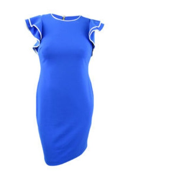 Tommy Hilfiger Sz 14 flutter sleeve sheath dress cobalt blue white trim - Picture 2 of 12